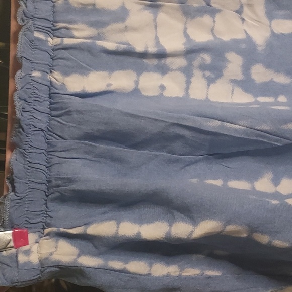 Strapless Smocked Sky Blue Tie Dye Ruffled Wide Leg Jumpsuit by JAPNA - Picture 2 of 10